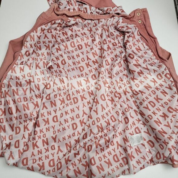Girls DKNY Vintage Salmon Pink Fashion Zippered & Button Up Hooded Coat Size 6 - Picture 11 of 16